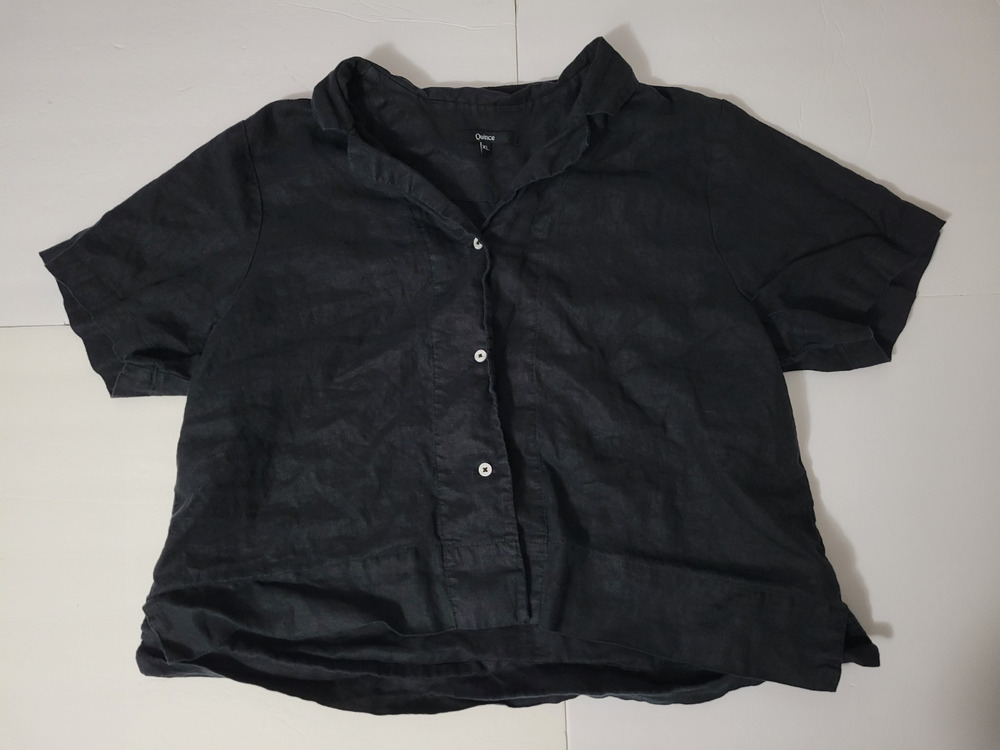 Quince Womens XL Black 100% Linen Short Sleeve Button Up Shirt Relaxed Fit
